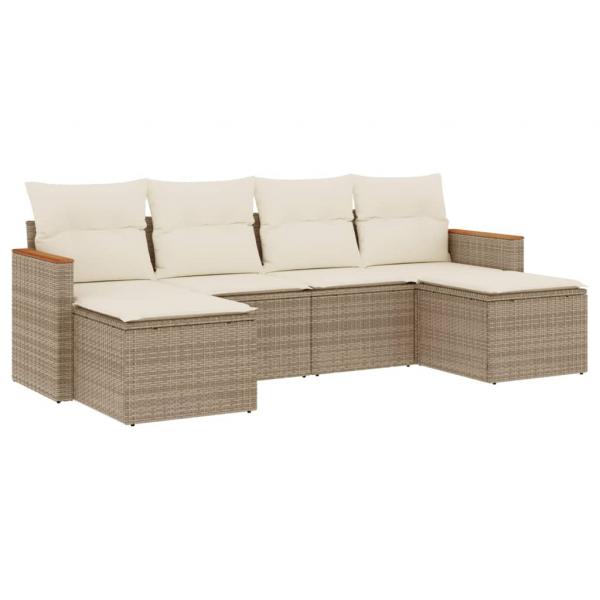 6-tlg. Garten-Sofagarnitur mit Kissen Beige Poly Rattan