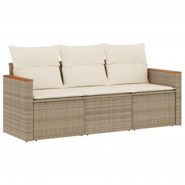 ARDEBO.de - 3-tlg. Garten-Sofagarnitur mit Kissen Beige Poly Rattan