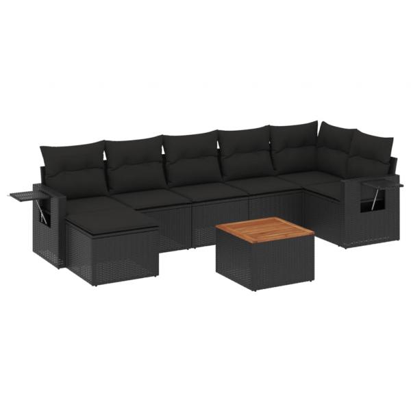 ARDEBO.de - 8-tlg. Garten-Sofagarnitur mit Kissen Schwarz Poly Rattan