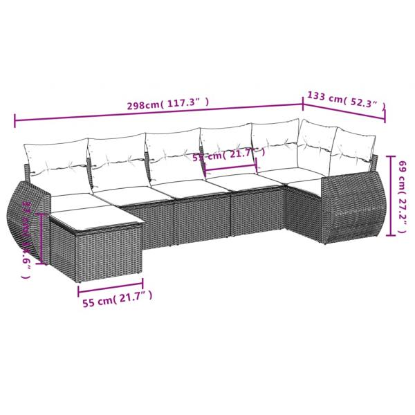 7-tlg. Garten-Sofagarnitur mit Kissen Schwarz Poly Rattan