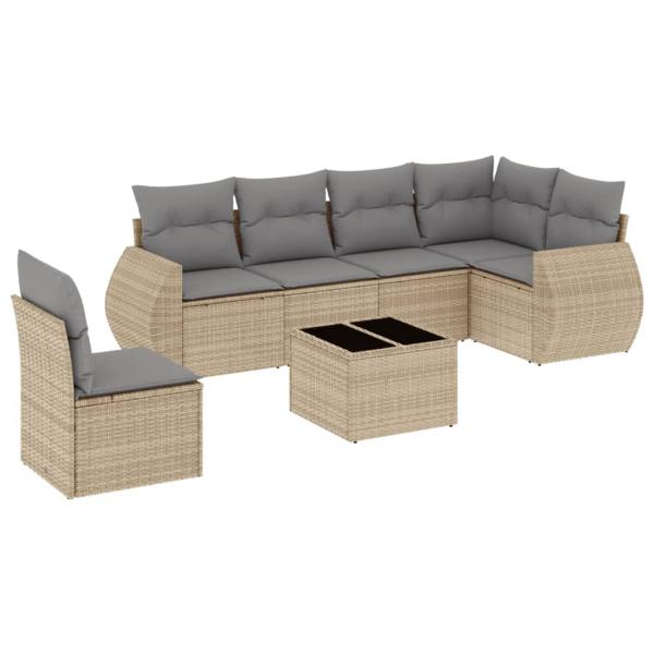 ARDEBO.de - 7-tlg. Garten-Sofagarnitur mit Kissen Beige Poly Rattan