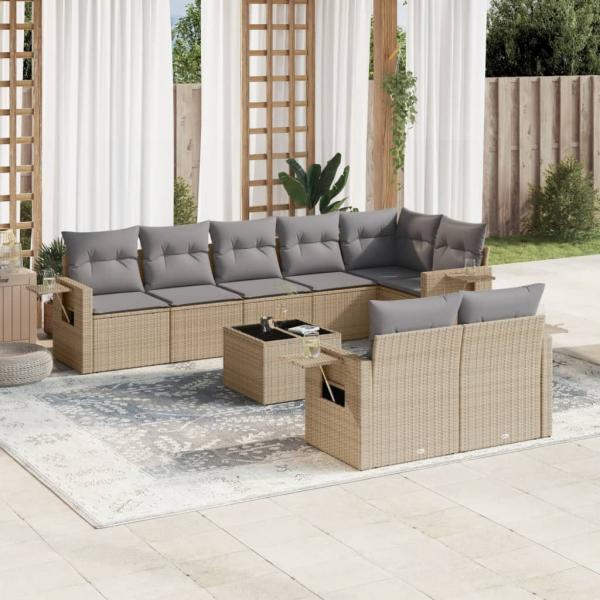 ARDEBO.de - 9-tlg. Garten-Sofagarnitur mit Kissen Beige Poly Rattan