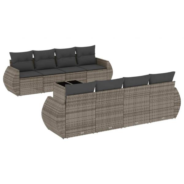 ARDEBO.de - 9-tlg. Garten-Sofagarnitur mit Kissen Grau Poly Rattan