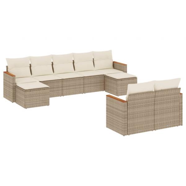 ARDEBO.de - 9-tlg. Garten-Sofagarnitur mit Kissen Beige Poly Rattan