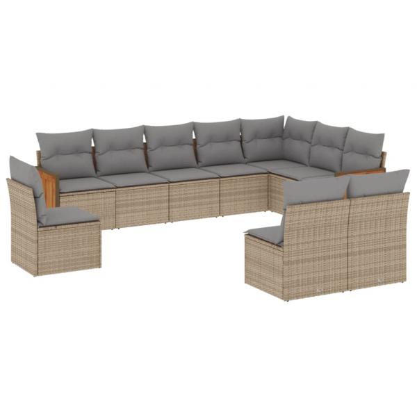 ARDEBO.de - 10-tlg. Garten-Sofagarnitur mit Kissen Beige Poly Rattan