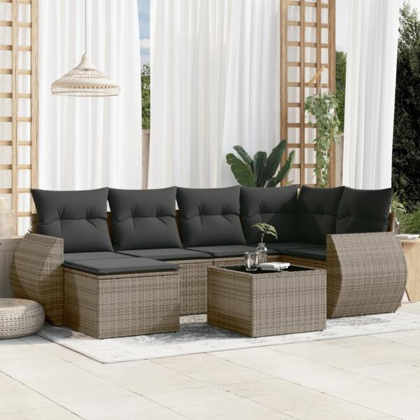 ARDEBO.de - 7-tlg. Garten-Sofagarnitur mit Kissen Grau Poly Rattan