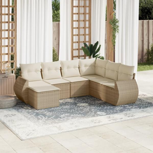 ARDEBO.de - 7-tlg. Garten-Sofagarnitur mit Kissen Beige Poly Rattan