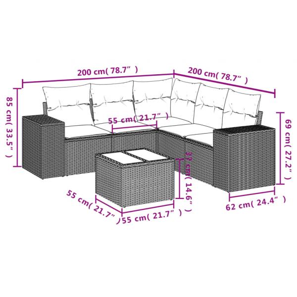 6-tlg. Garten-Sofagarnitur mit Kissen Beige Poly Rattan