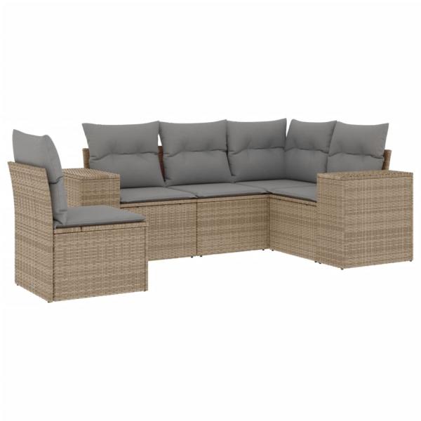 ARDEBO.de - 5-tlg. Garten-Sofagarnitur mit Kissen Beige Poly Rattan