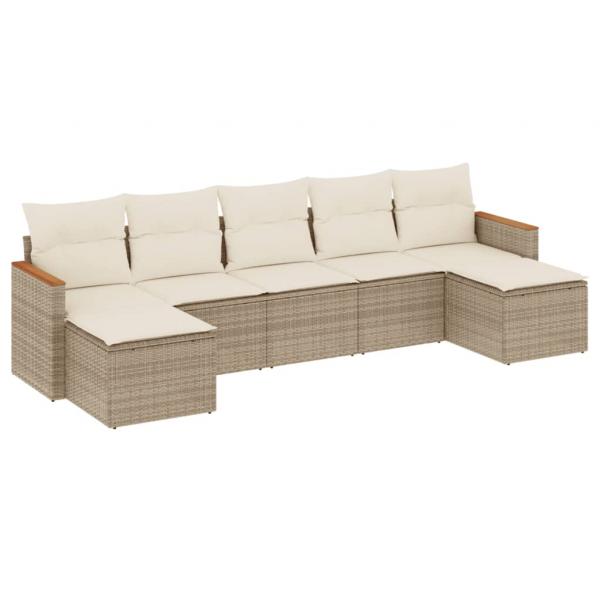 7-tlg. Garten-Sofagarnitur mit Kissen Beige Poly Rattan