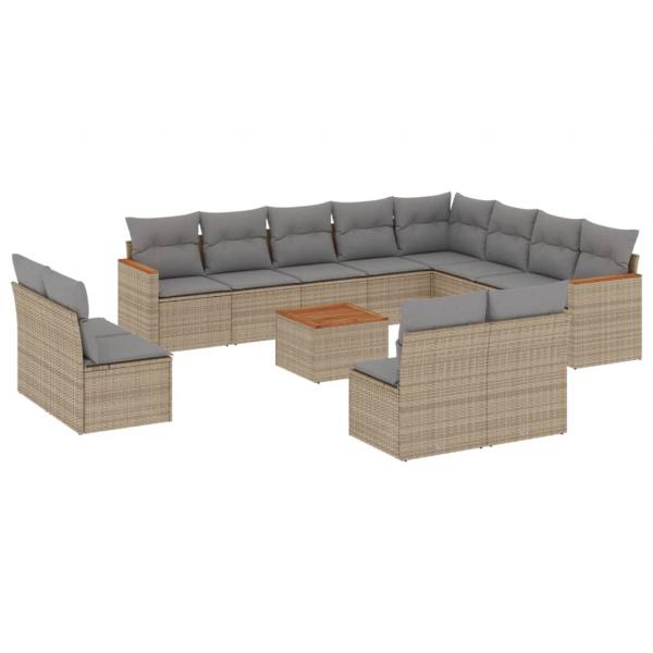 ARDEBO.de - 13-tlg. Garten-Sofagarnitur mit Kissen Beige Poly Rattan