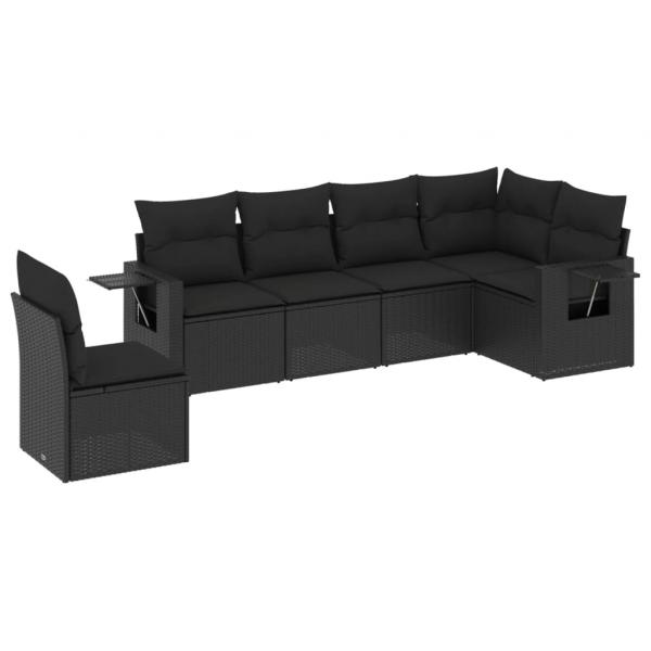 ARDEBO.de - 6-tlg. Garten-Sofagarnitur mit Kissen Schwarz Poly Rattan