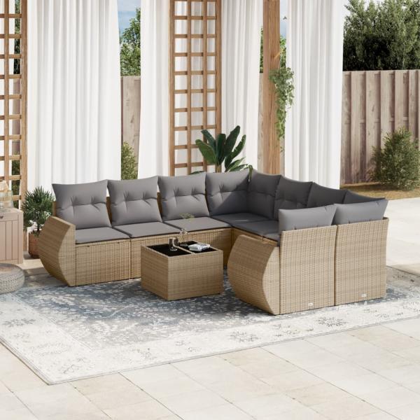 ARDEBO.de - 9-tlg. Garten-Sofagarnitur mit Kissen Beige Poly Rattan