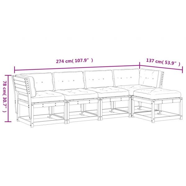 5-tlg. Garten-Sofagarnitur mit Kissen Massivholz Douglasie