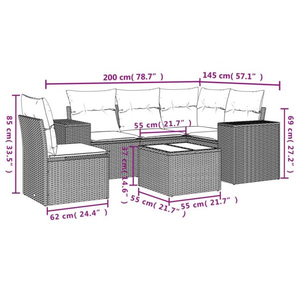 6-tlg. Garten-Sofagarnitur mit Kissen Grau Poly Rattan