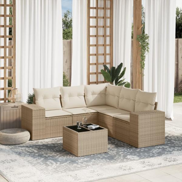 ARDEBO.de - 6-tlg. Garten-Sofagarnitur mit Kissen Beige Poly Rattan