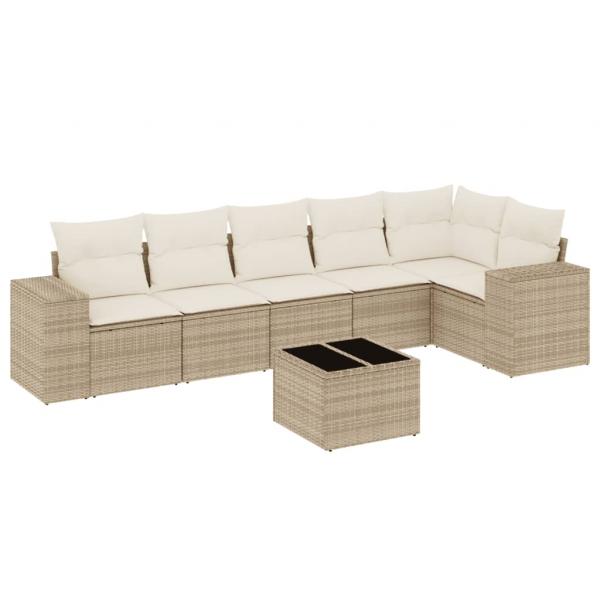 7-tlg. Garten-Sofagarnitur mit Kissen Beige Poly Rattan