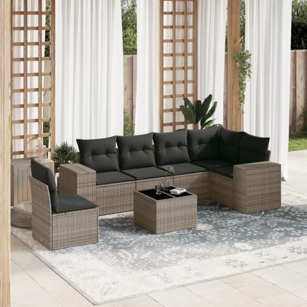 ARDEBO.de - 7-tlg. Garten-Sofagarnitur mit Kissen Grau Poly Rattan