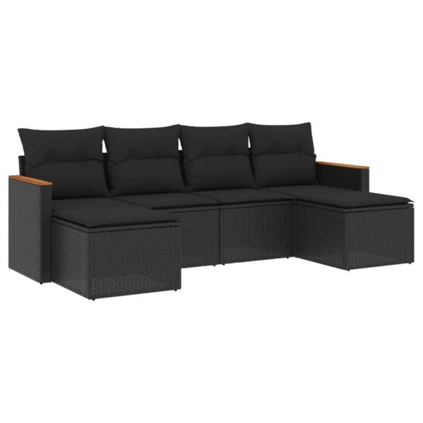 ARDEBO.de - 6-tlg. Garten-Sofagarnitur mit Kissen Schwarz Poly Rattan