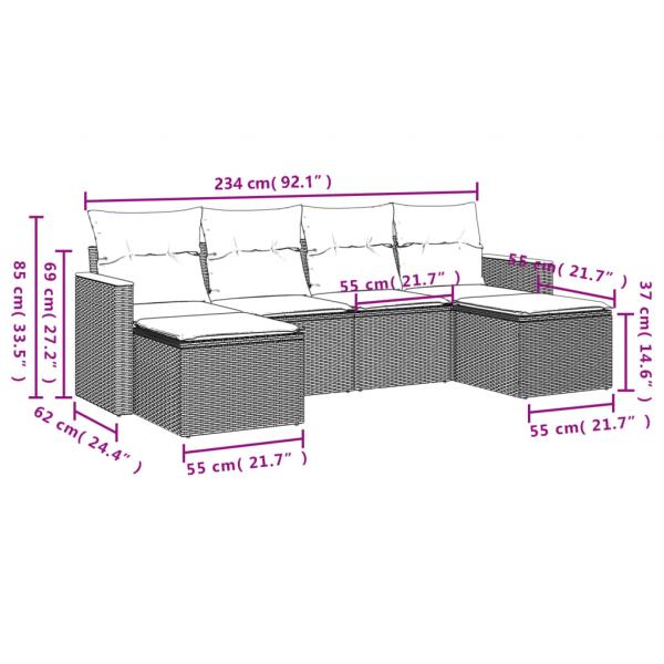 6-tlg. Garten-Sofagarnitur mit Kissen Schwarz Poly Rattan