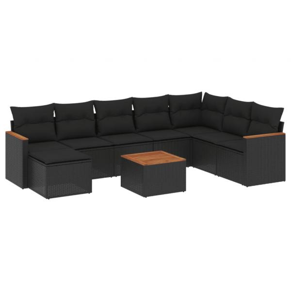 ARDEBO.de - 9-tlg. Garten-Sofagarnitur mit Kissen Schwarz Poly Rattan