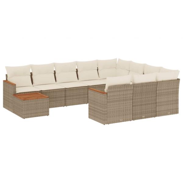 ARDEBO.de - 11-tlg. Garten-Sofagarnitur mit Kissen Beige Poly Rattan