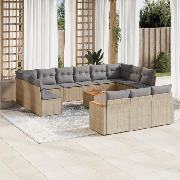 ARDEBO.de - 14-tlg. Garten-Sofagarnitur mit Kissen Beige Poly Rattan