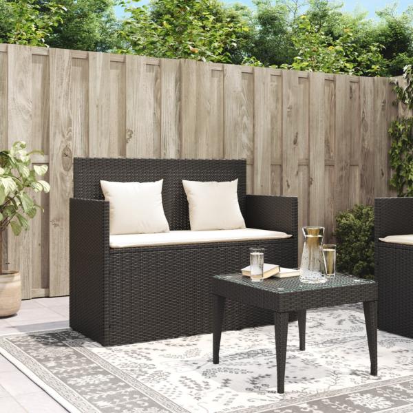 Gartenbank mit Kissen Schwarz Poly Rattan