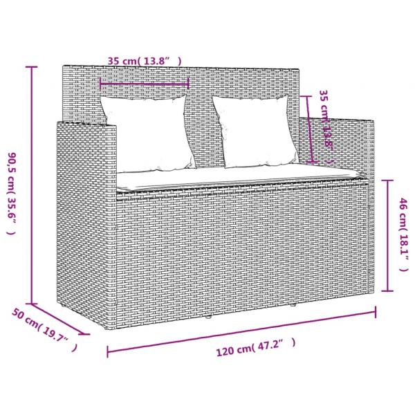 Gartenbank mit Kissen Schwarz Poly Rattan