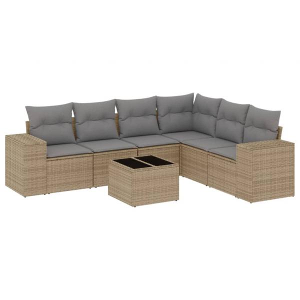 7-tlg. Garten-Sofagarnitur mit Kissen Beige Poly Rattan