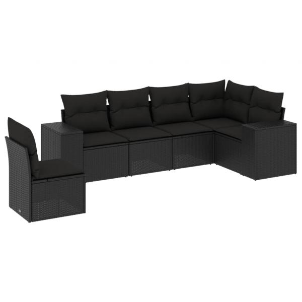 6-tlg. Garten-Sofagarnitur mit Kissen Schwarz Poly Rattan