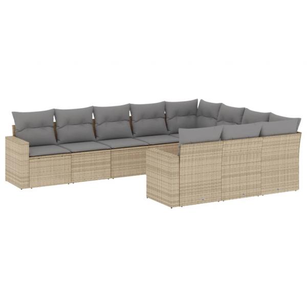 ARDEBO.de - 10-tlg. Garten-Sofagarnitur mit Kissen Beige Poly Rattan