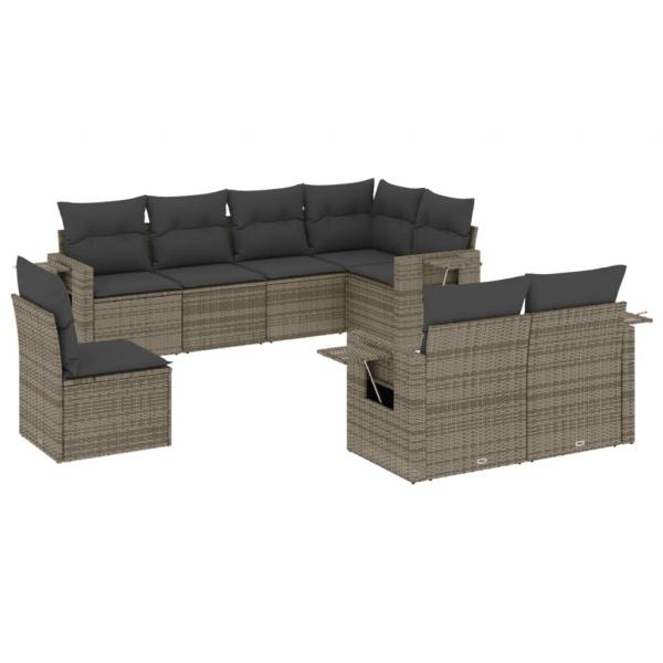 ARDEBO.de - 8-tlg. Garten-Sofagarnitur mit Kissen Grau Poly Rattan