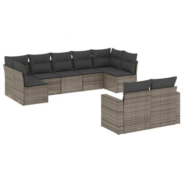 ARDEBO.de - 9-tlg. Garten-Sofagarnitur mit Kissen Grau Poly Rattan