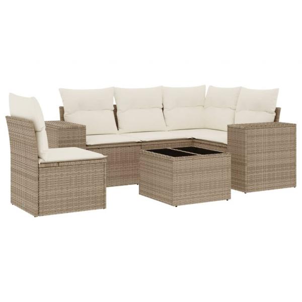 ARDEBO.de - 6-tlg. Garten-Sofagarnitur mit Kissen Beige Poly Rattan