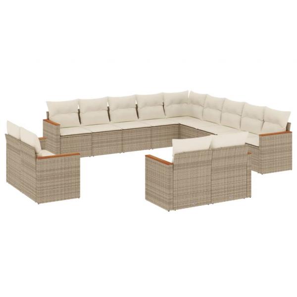 ARDEBO.de - 13-tlg. Garten-Sofagarnitur mit Kissen Beige Poly Rattan