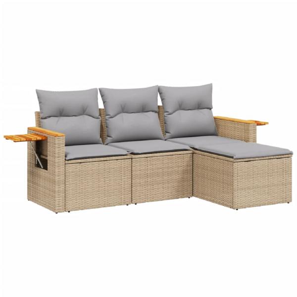 4-tlg. Garten-Sofagarnitur mit Kissen Beige Poly Rattan