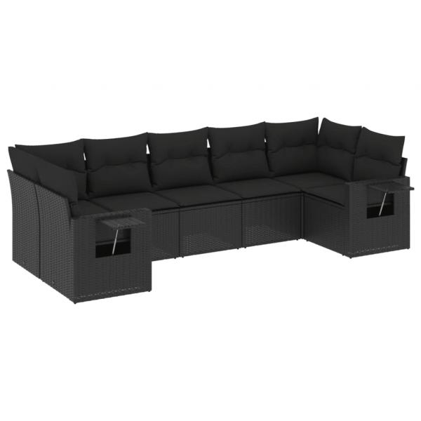 ARDEBO.de - 7-tlg. Garten-Sofagarnitur mit Kissen Schwarz Poly Rattan