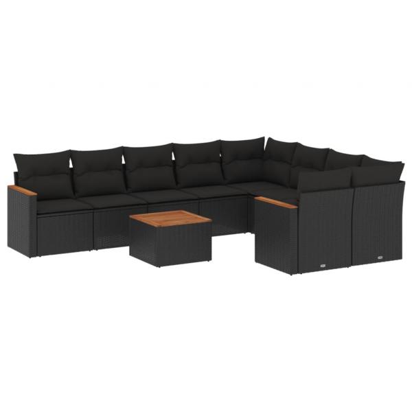 ARDEBO.de - 10-tlg. Garten-Sofagarnitur mit Kissen Schwarz Poly Rattan