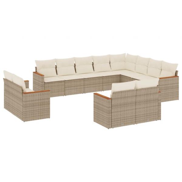 ARDEBO.de - 12-tlg. Garten-Sofagarnitur mit Kissen Beige Poly Rattan