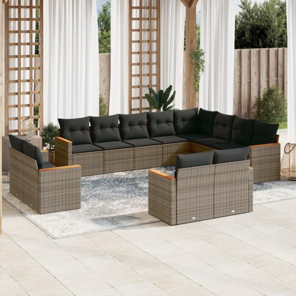 ARDEBO.de - 12-tlg. Garten-Sofagarnitur mit Kissen Grau Poly Rattan