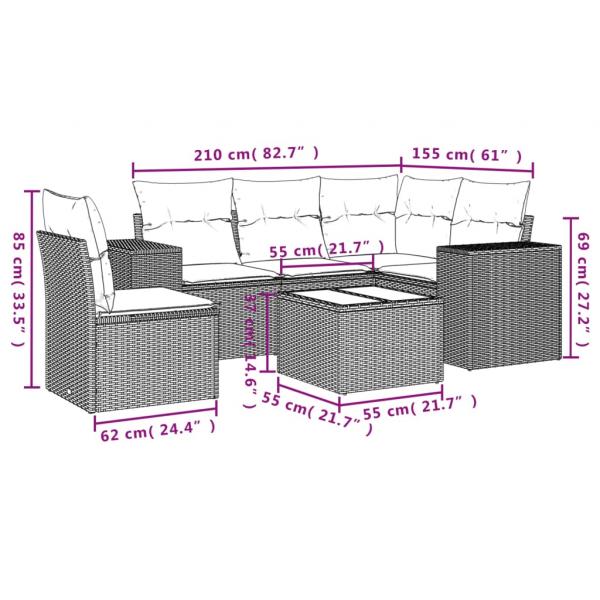 6-tlg. Garten-Sofagarnitur mit Kissen Schwarz Poly Rattan