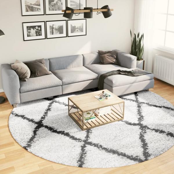 ARDEBO.de - Teppich Shaggy Hochflor Modern Creme und Schwarz Ø 280 cm