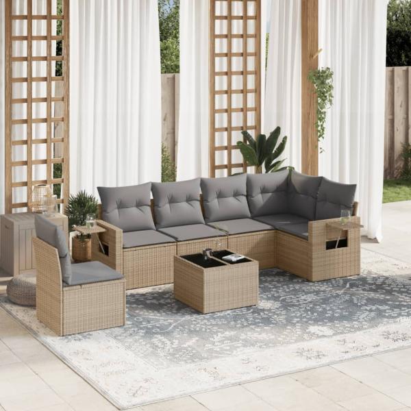 ARDEBO.de - 7-tlg. Garten-Sofagarnitur mit Kissen Beige Poly Rattan