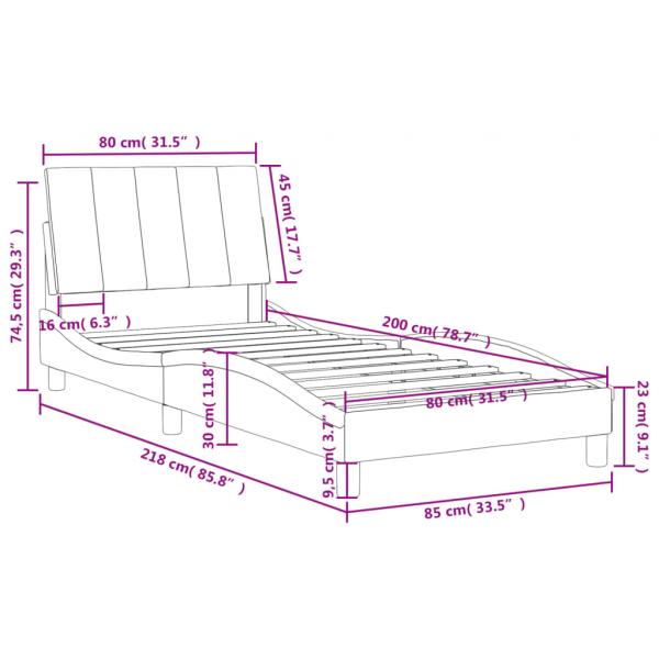 Bettgestell mit Kopfteil Hellgrau 80x200 cm Samt