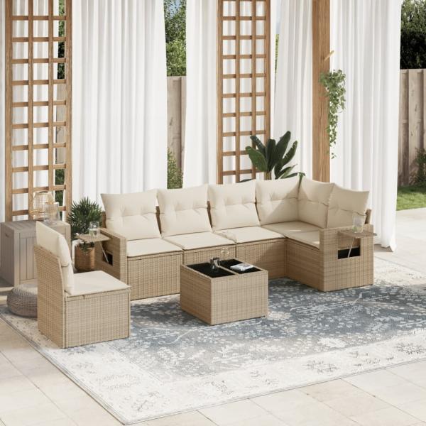 ARDEBO.de - 7-tlg. Garten-Sofagarnitur mit Kissen Beige Poly Rattan