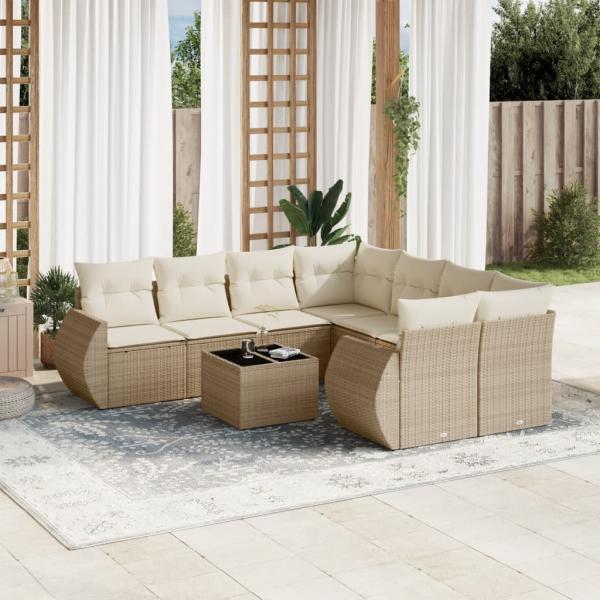 ARDEBO.de - 9-tlg. Garten-Sofagarnitur mit Kissen Beige Poly Rattan