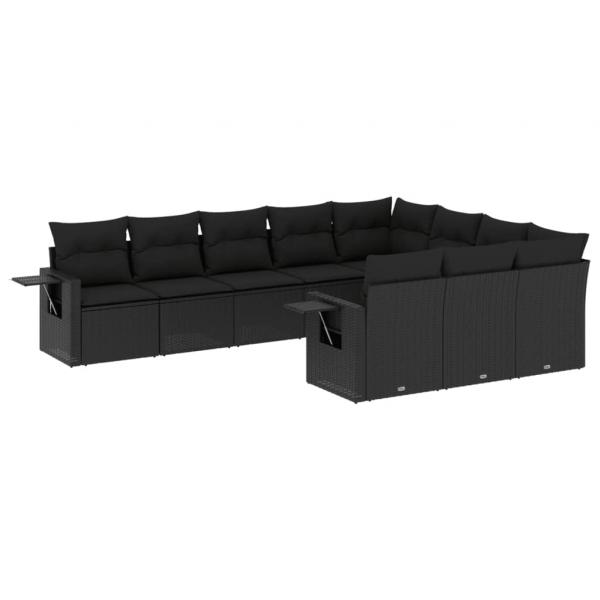 ARDEBO.de - 10-tlg. Garten-Sofagarnitur mit Kissen Schwarz Poly Rattan