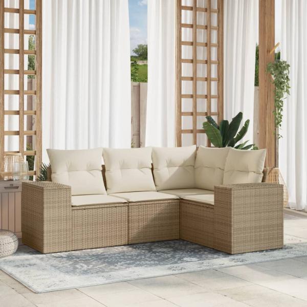 ARDEBO.de - 4-tlg. Garten-Sofagarnitur mit Kissen Beige Poly Rattan