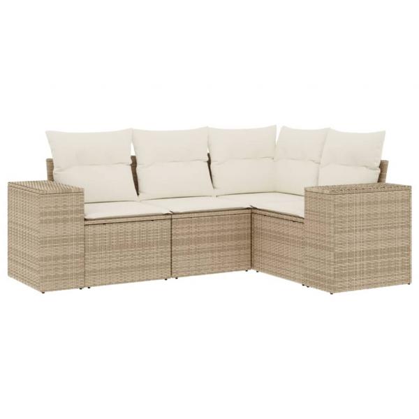 4-tlg. Garten-Sofagarnitur mit Kissen Beige Poly Rattan